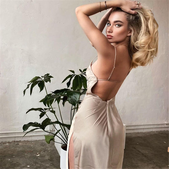 “Wishlist” Women’s Sexy Satin Spaghetti Strap Backless Cocktail Dress