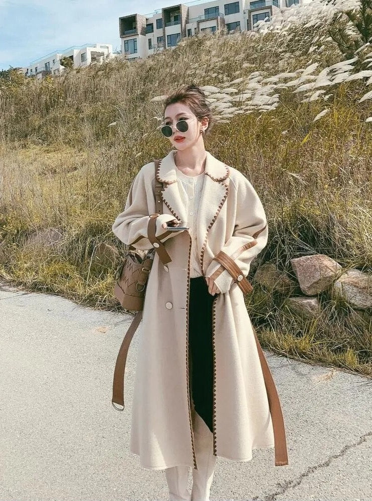 “Helena” Women’s Contrast Double-sided Wool Designer Coat