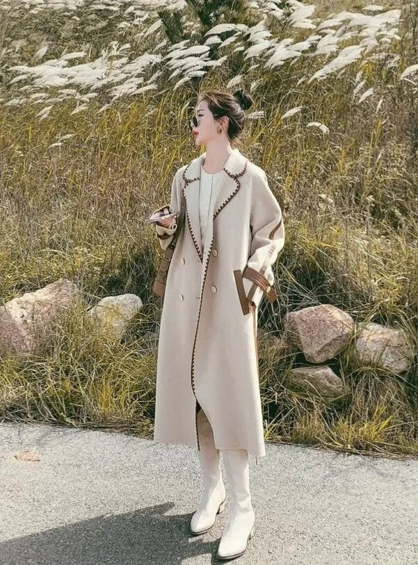 “Helena” Women’s Contrast Double-sided Wool Designer Coat