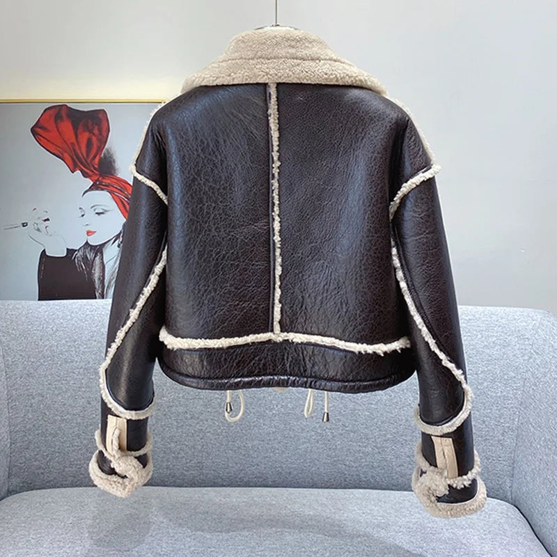 “Leanna Real” Double Face Lambs Fur Leather Jacket