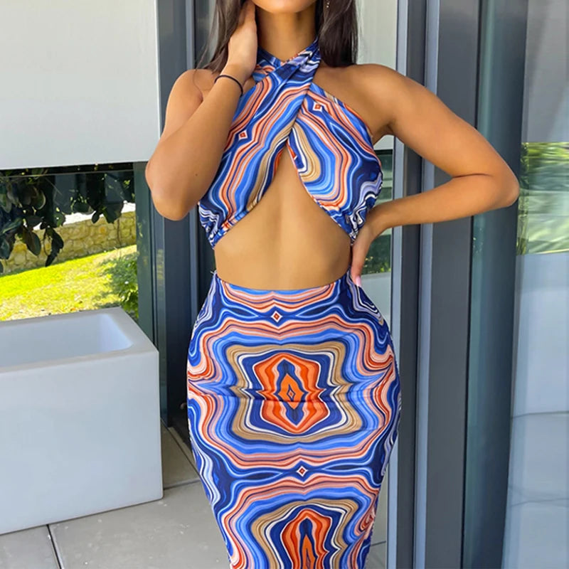 "Don't Worry About Me" Sexy Tie Dye 2 Piece Bodycon Outfit Set