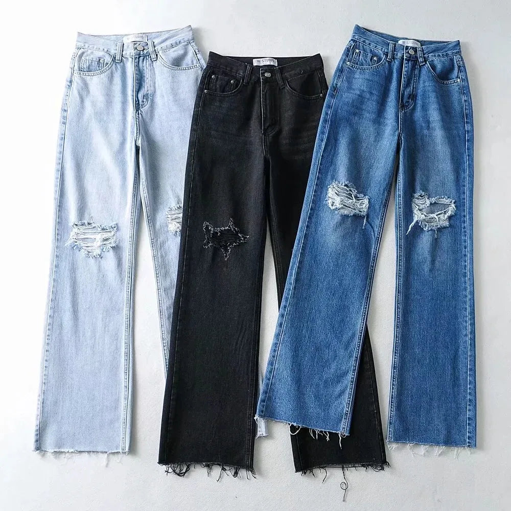 “Friends & Co.” Women’s High Waist Distressed Denim Jeans