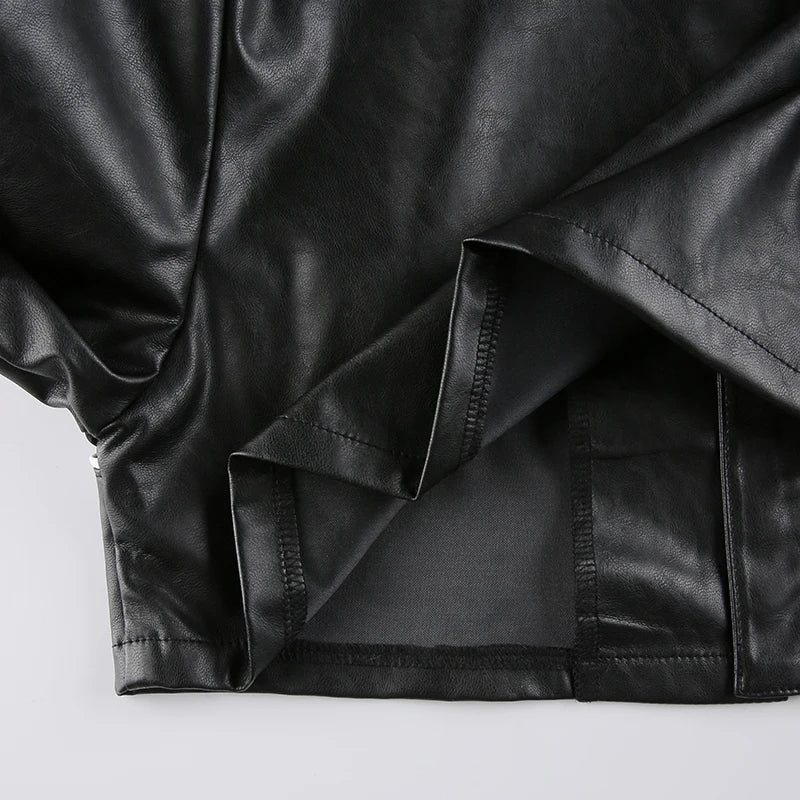 “Hot Shit” Women’s Cropped Two Tone Faux Leather Jacket