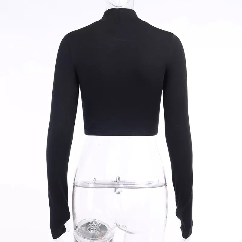 “#Blessed” Embroidered Gothic Bodycon Long Sleeve Crop Top