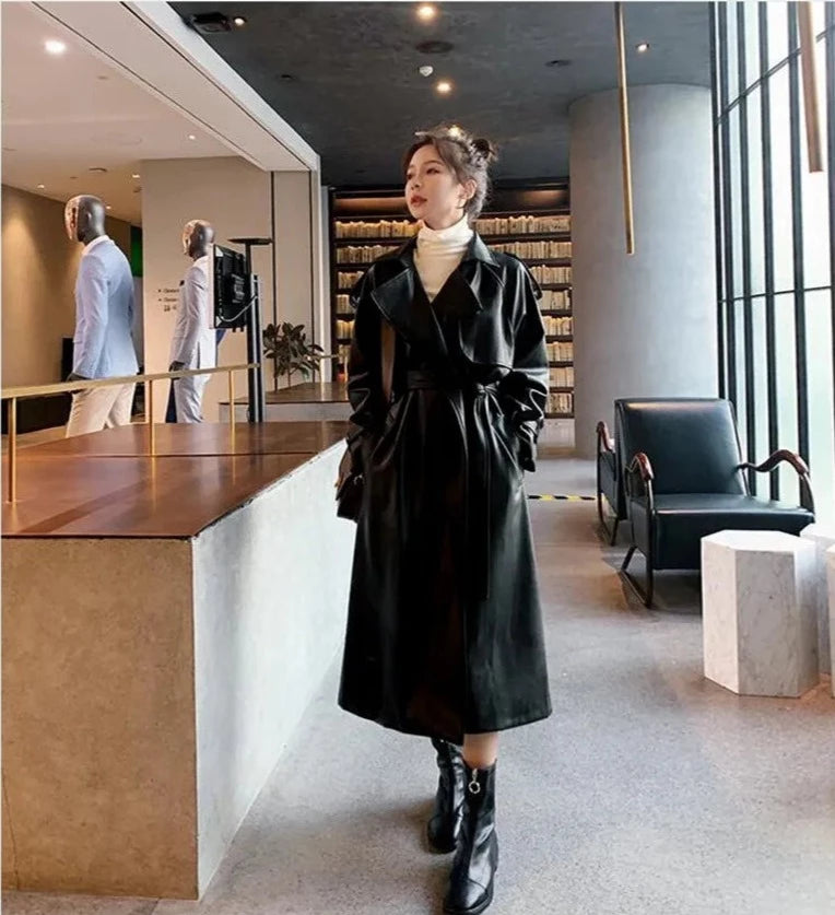 ”Lead Me On” Long Sleeve Designer Leather Trench Coat