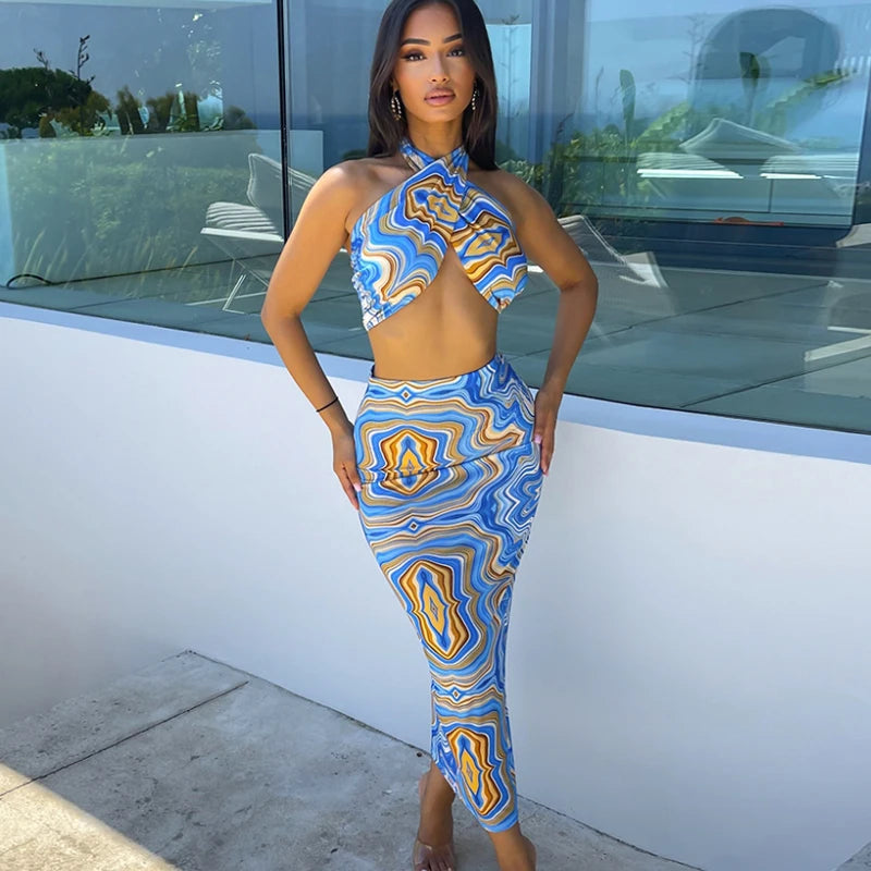 "Don't Worry About Me" Sexy Tie Dye 2 Piece Bodycon Outfit Set
