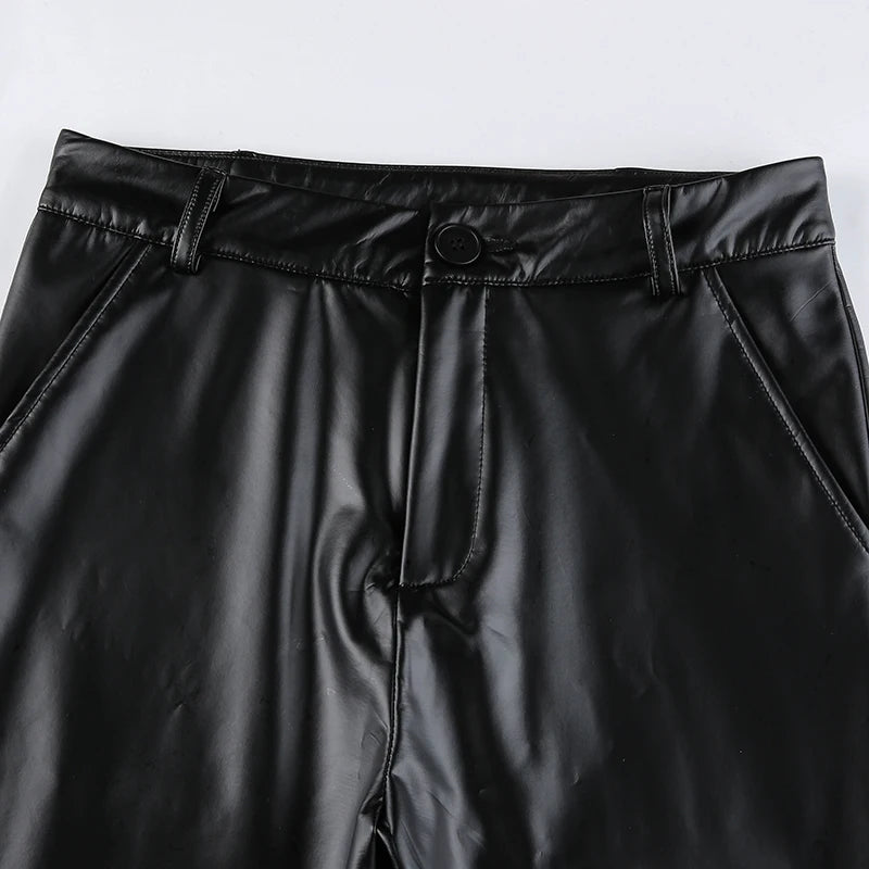 “Munch” Elegant High Waist Black Leather Pants
