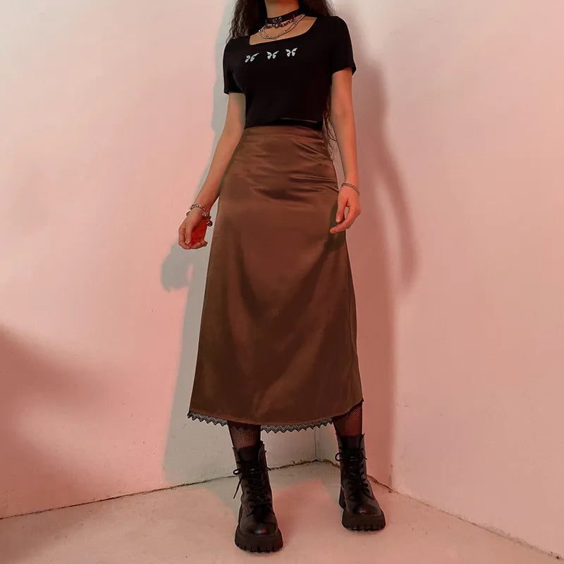 “Euro Grunge” Retro Striped Y2K Style Long Skirt