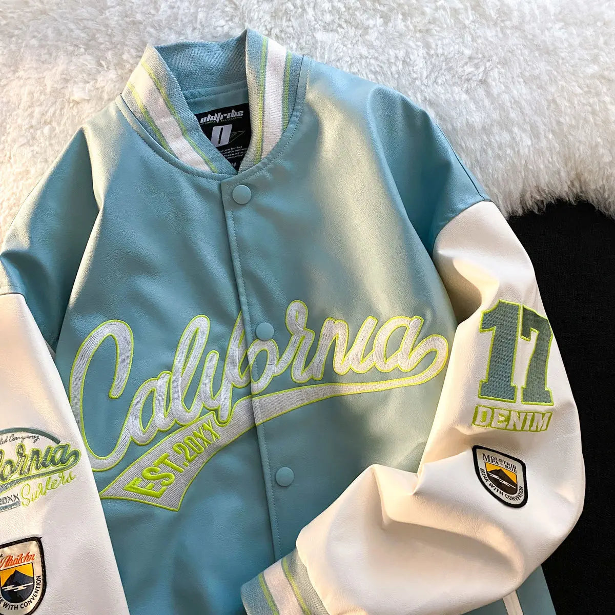 "California Dreamin" Women's Retro Letter Print Leather Baseball Jacket