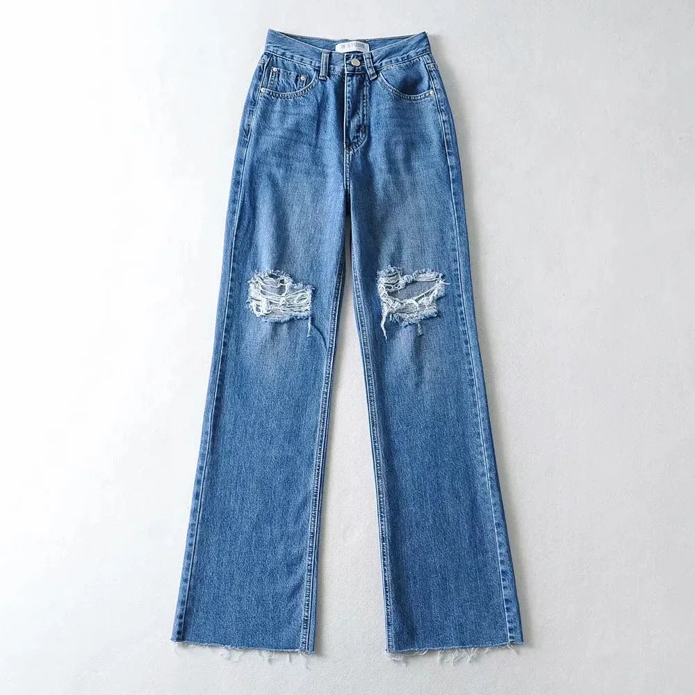 “Friends & Co.” Women’s High Waist Distressed Denim Jeans