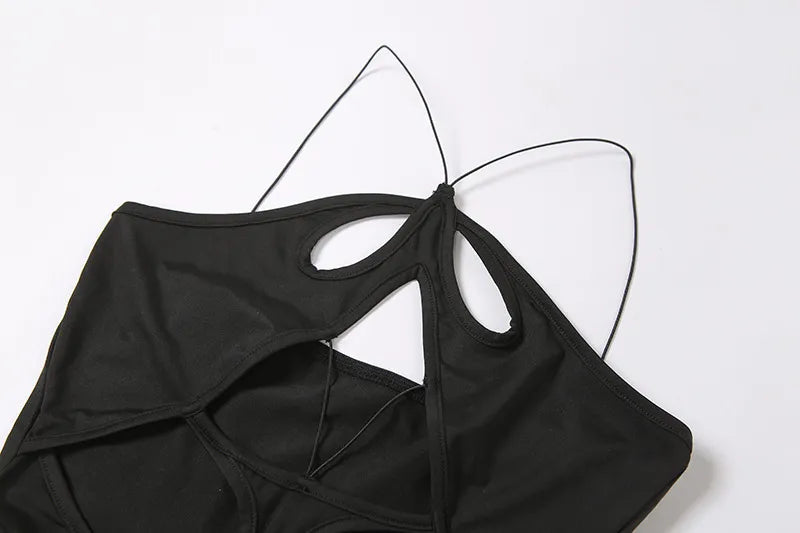 "Toxic" Sexy Black Cut Out High Waist Split Maxi Dress