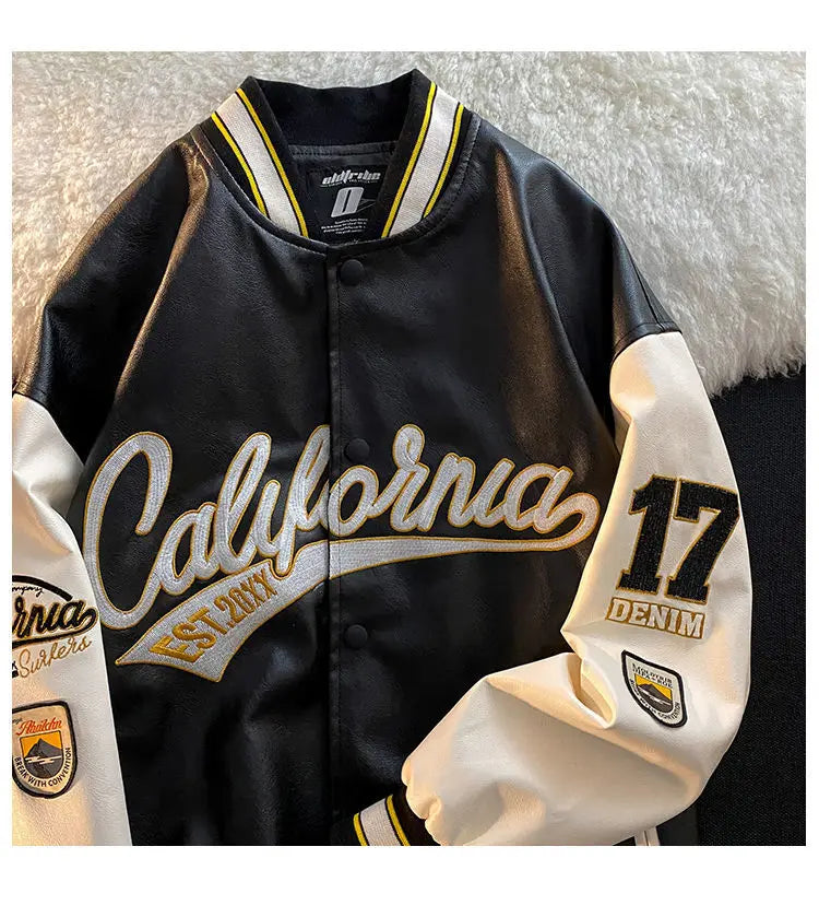 "California Dreamin" Women's Retro Letter Print Leather Baseball Jacket