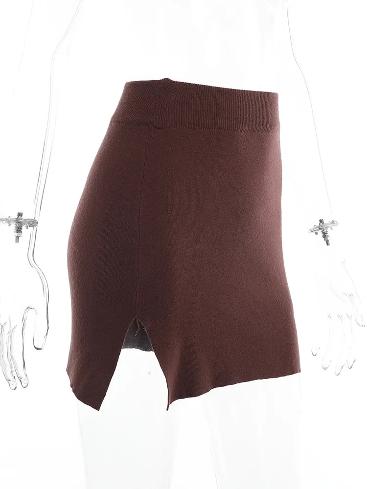 “Bondie” Women’s Knitted High Waist Side Split Mini Skirt