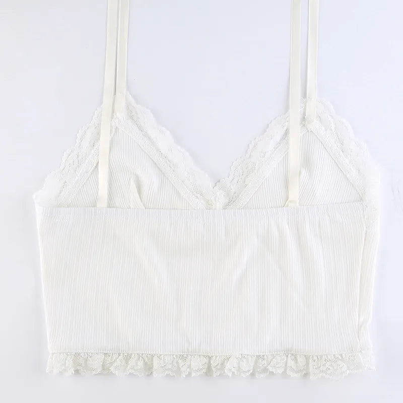 “Lily” Y2K Style Lace Trim Knitted Backless Crop Top