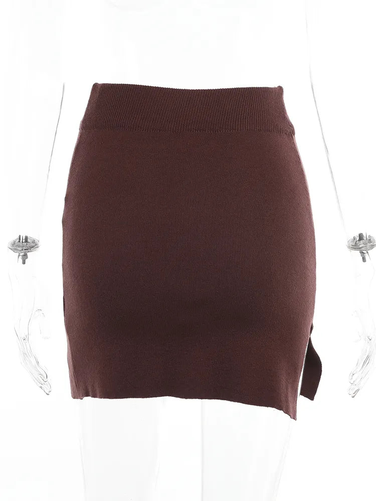 “Bondie” Women’s Knitted High Waist Side Split Mini Skirt