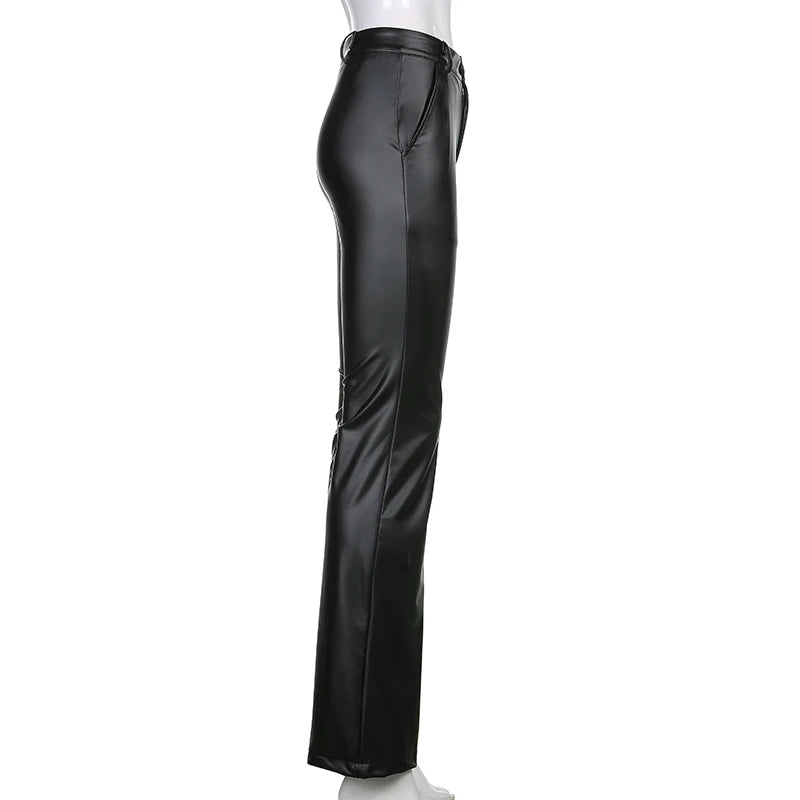 “Munch” Elegant High Waist Black Leather Pants