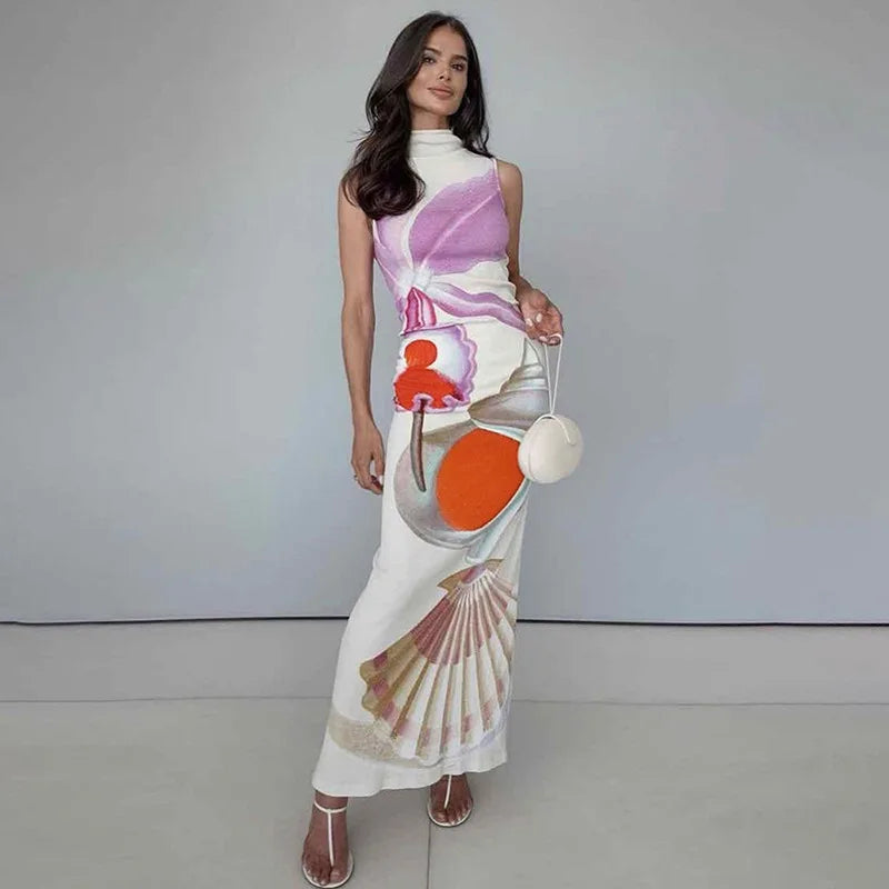 "Purp" Women's Abstract Print Sleeveless Maxi Dress