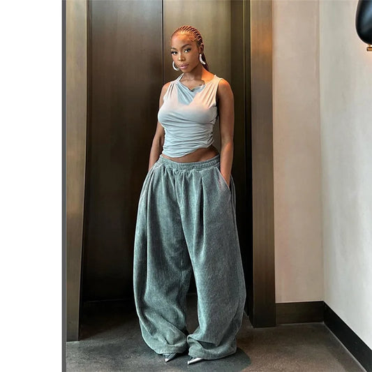 “Just Chillin” Women’s Baggy Oversized Y2K Style Corduroy Sweatpants