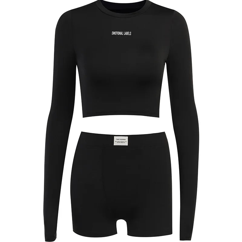 ”Emotional Labels” Women’s Long Sleeve Cropped Two Piece Outfit Set