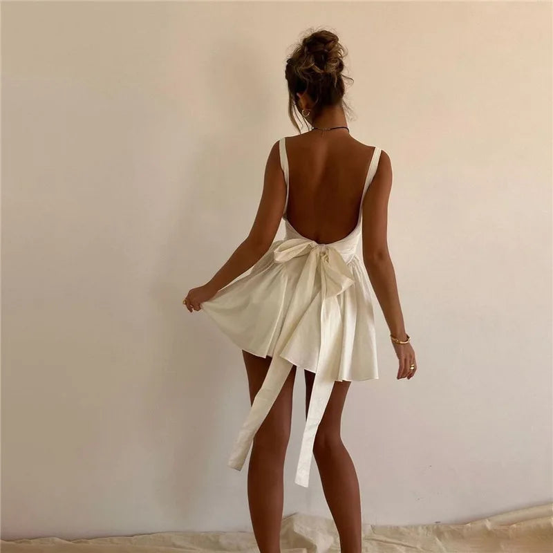 "White Rose" Women's White Backless Mini Dress