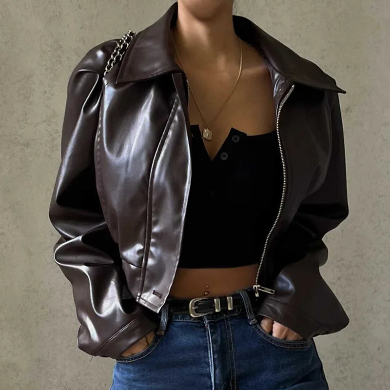 “Cool As Ever” Women’s Vintage High Street Style Vegan Leather Jacket