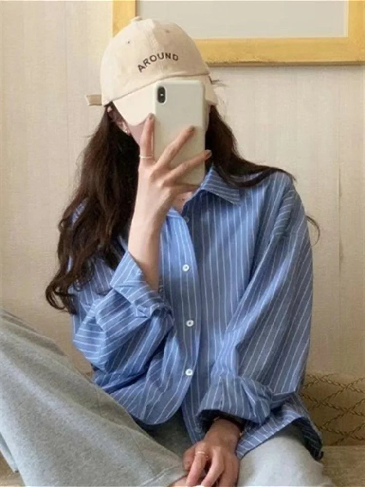 “Daily’s” Women’s Casual Korean Style Long Sleeve Striped Shirts