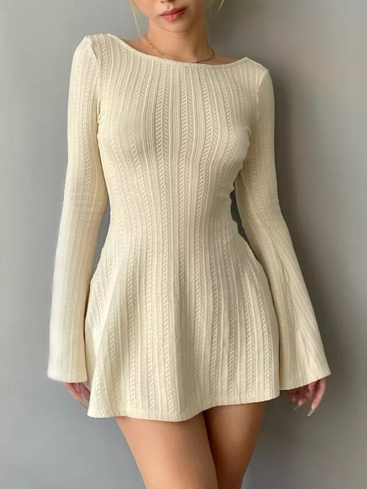 "Clouds" Y2K Style Backless Knitted Bodycon Mini Dress
