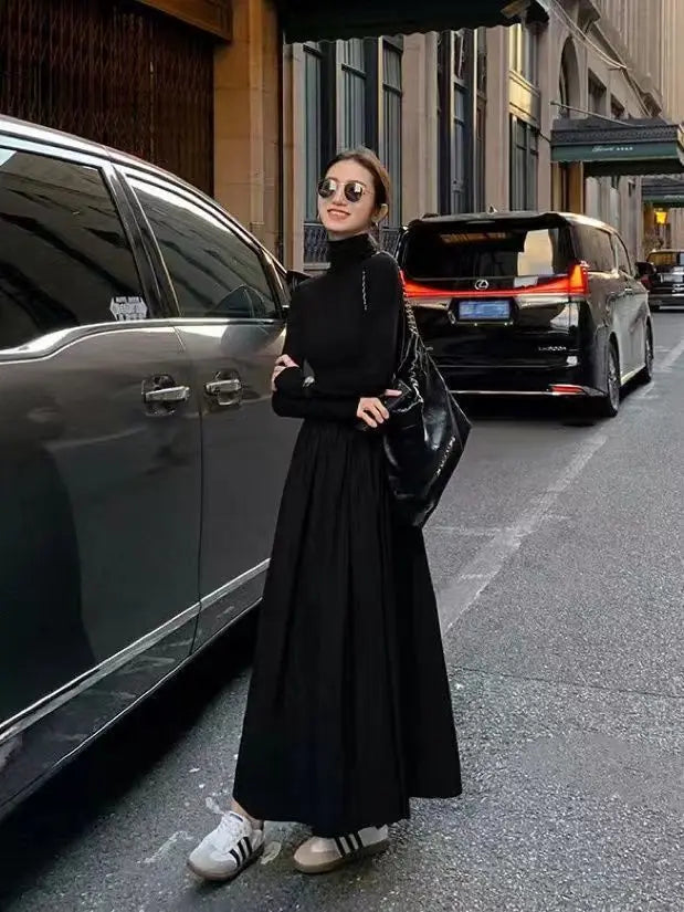 ”The Hepburn” Long Elegant Turtleneck French Dress