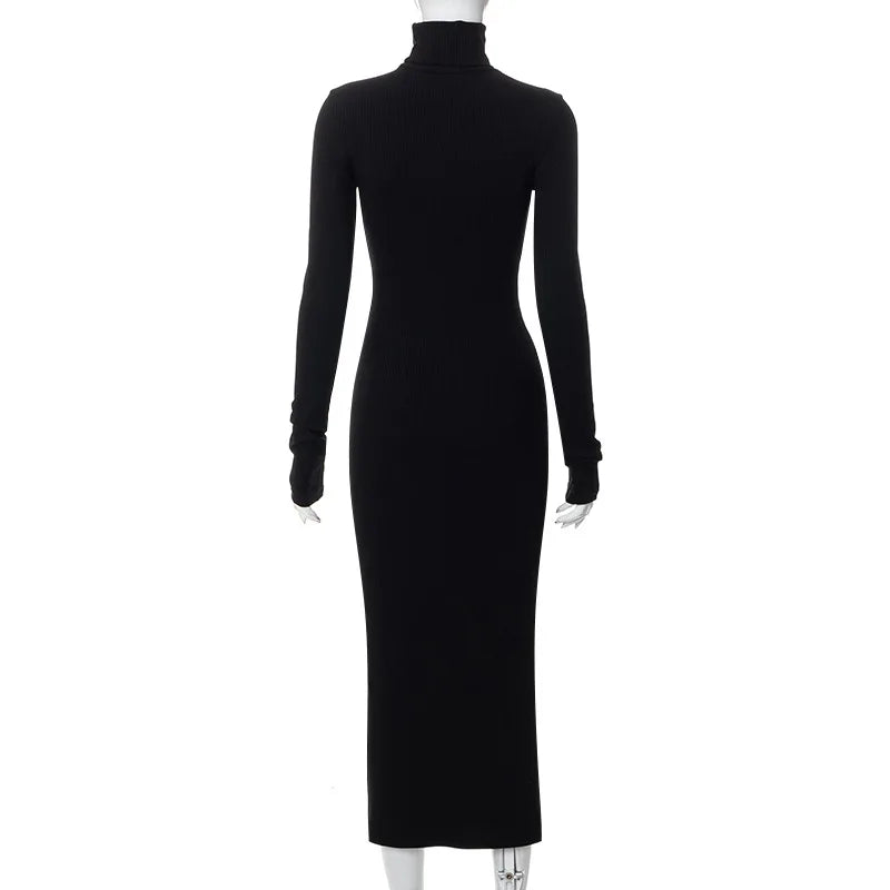 “Dark Passions” Sexy Knitted Long Sleeve Bodycon Maxi Dress