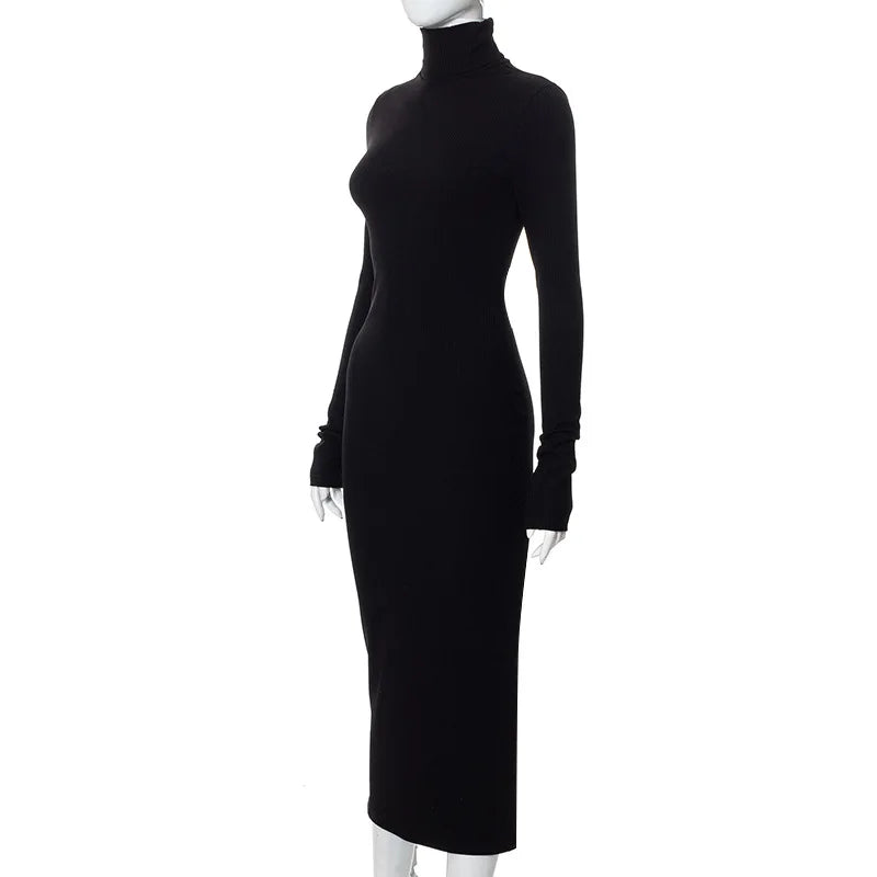 “Dark Passions” Sexy Knitted Long Sleeve Bodycon Maxi Dress