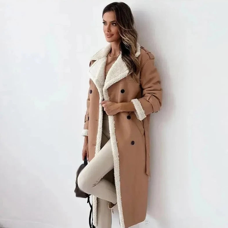 “Adella” Women’s Long Sleeve Double-sided Lambswool Fur Leather Jacket