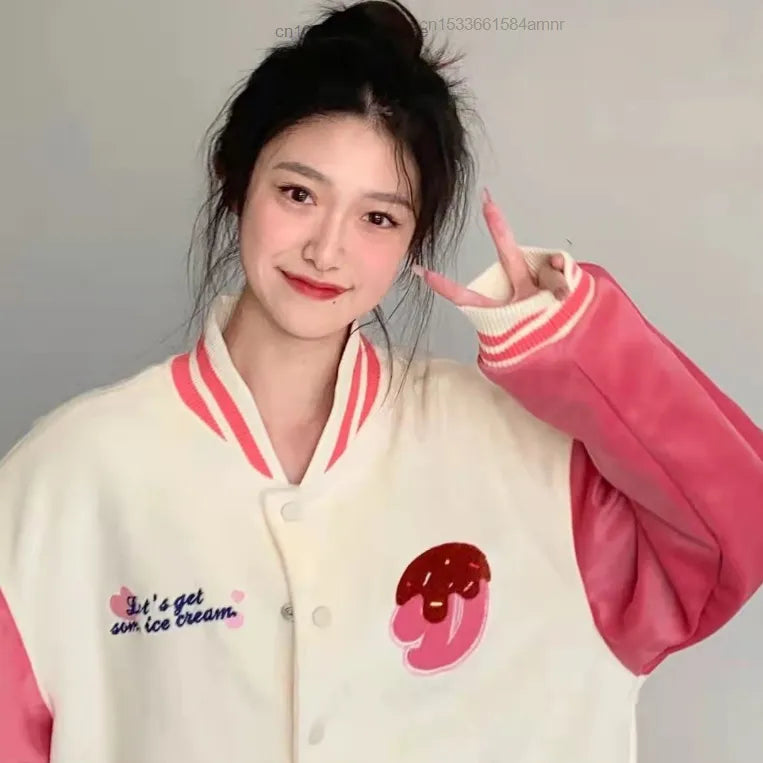 “Hello Kitty” Cute Embroidered Y2K Style Designer Plush Varsity Jacket