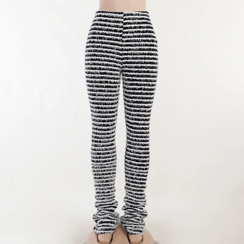 “Pay The Fee” Knitted Black and White Striped High Waist Flare Pants