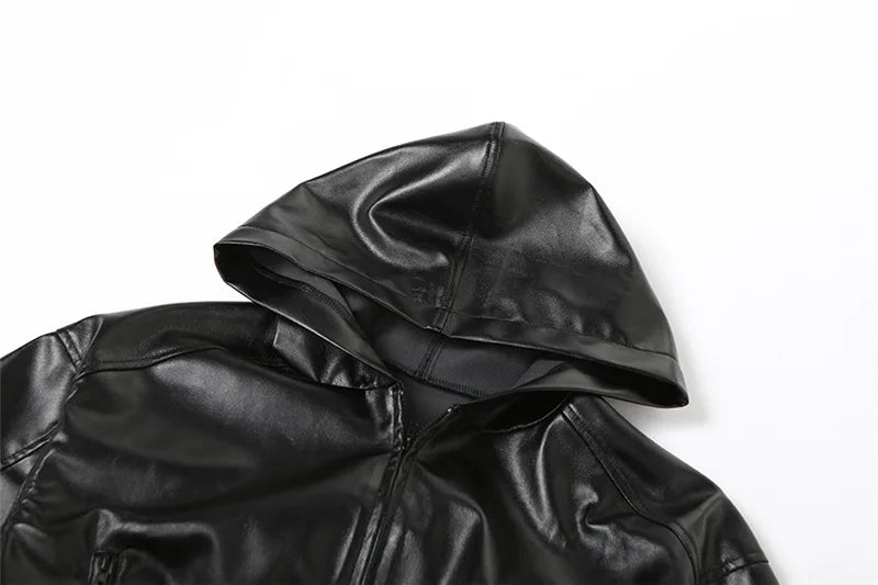 "Lotta That" Women's Cropped Hooded Leather Jacket