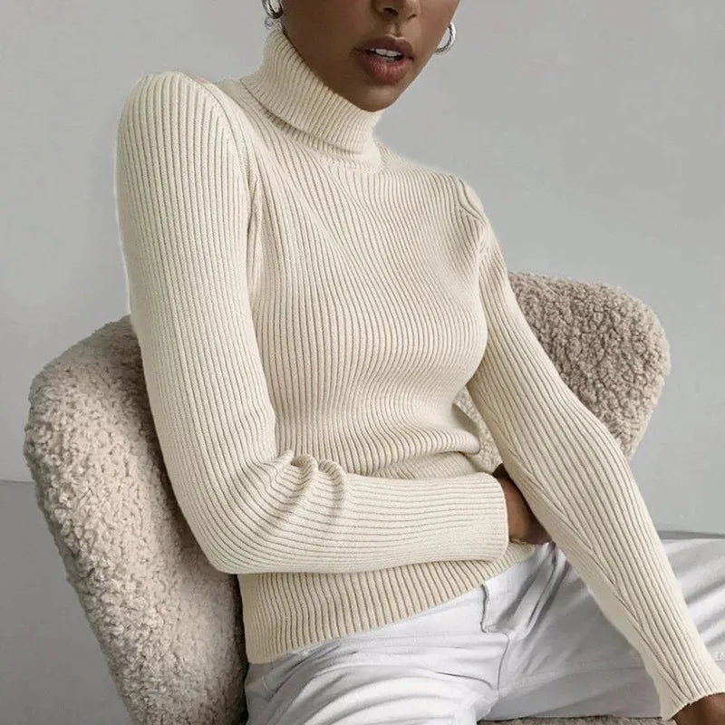 ”Serves Me Better” Women’s Basic Knitted Long Sleeve Turtleneck Sweater