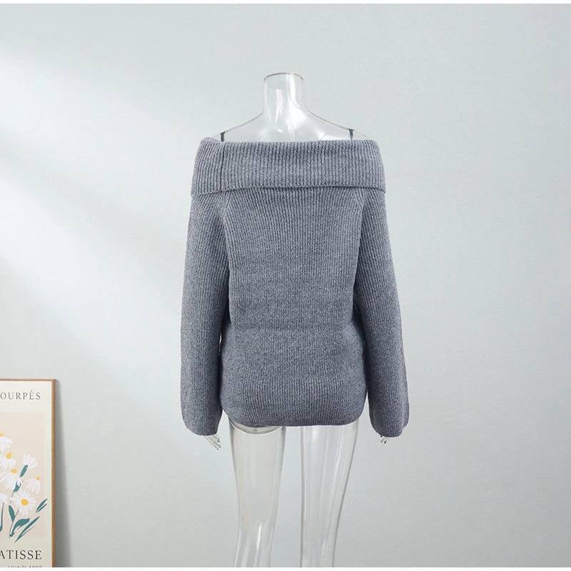 "404" Women's Elegant Knitted Off Shoulder Sweater
