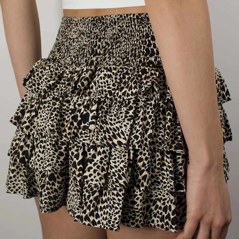 "Black Leopard" Women's Fringed Leopard Print Mini Skirt