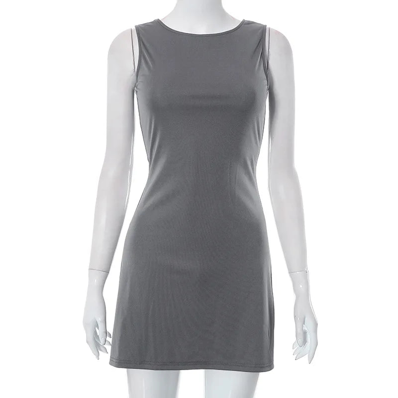 "2007" Women's Gray Sleeveless Mini Dress