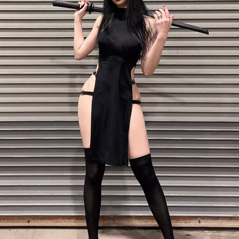 "Katana" Sexy Gothic Style High Split Side Y2k Style Women Dress