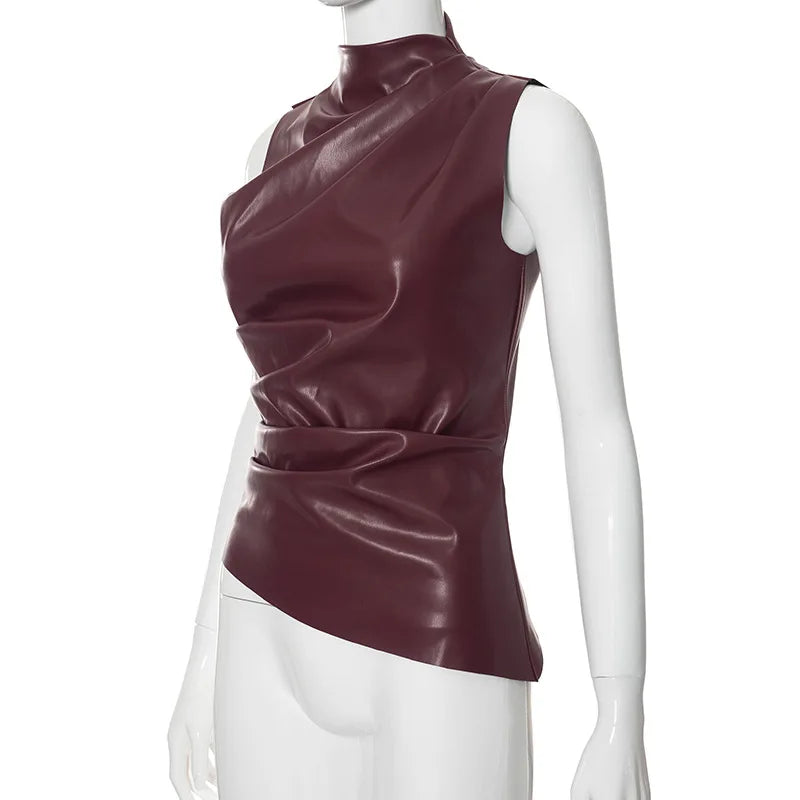 "Leather" Women's Sleeveless Leather Tank Top