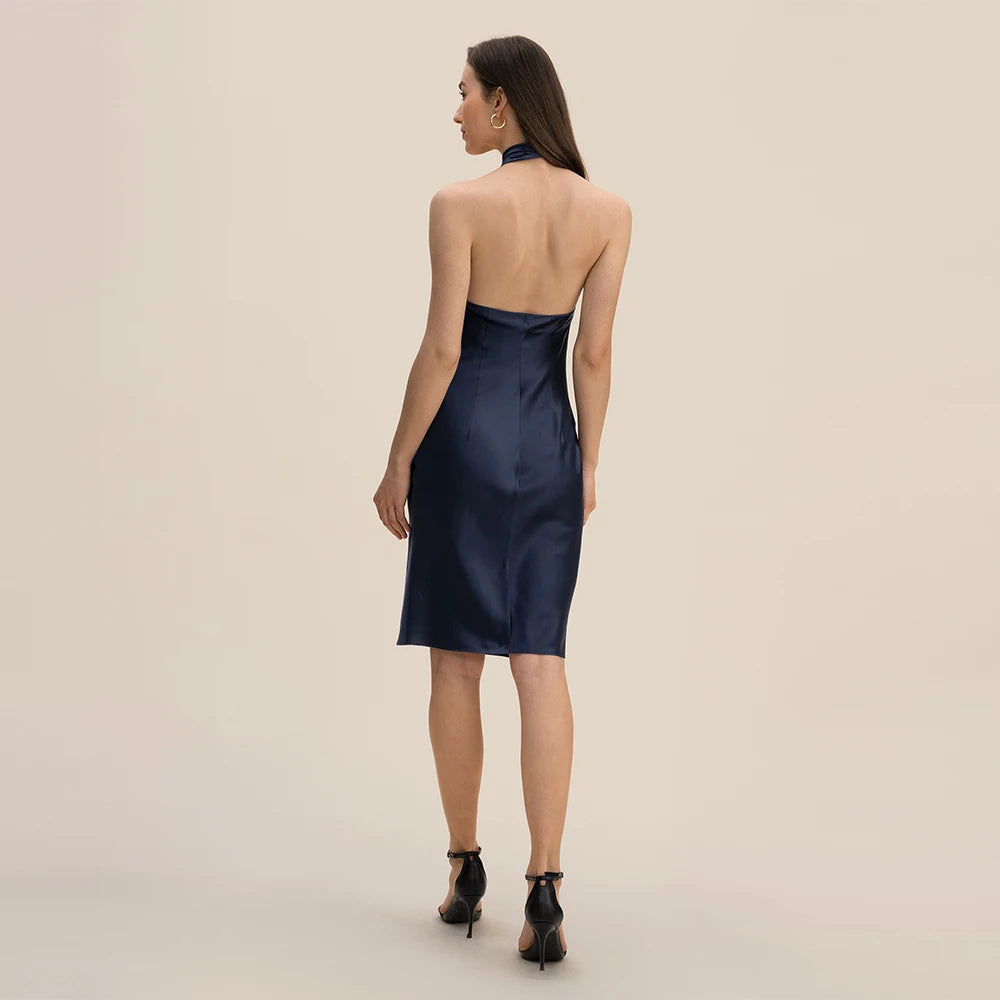 “Cocktail” Backless Silk Bodycon Halter Dress