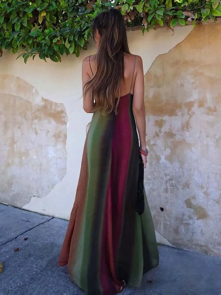 “Flawless Bohemia” Sexy V-Neck Backless Contrast Sling Dress