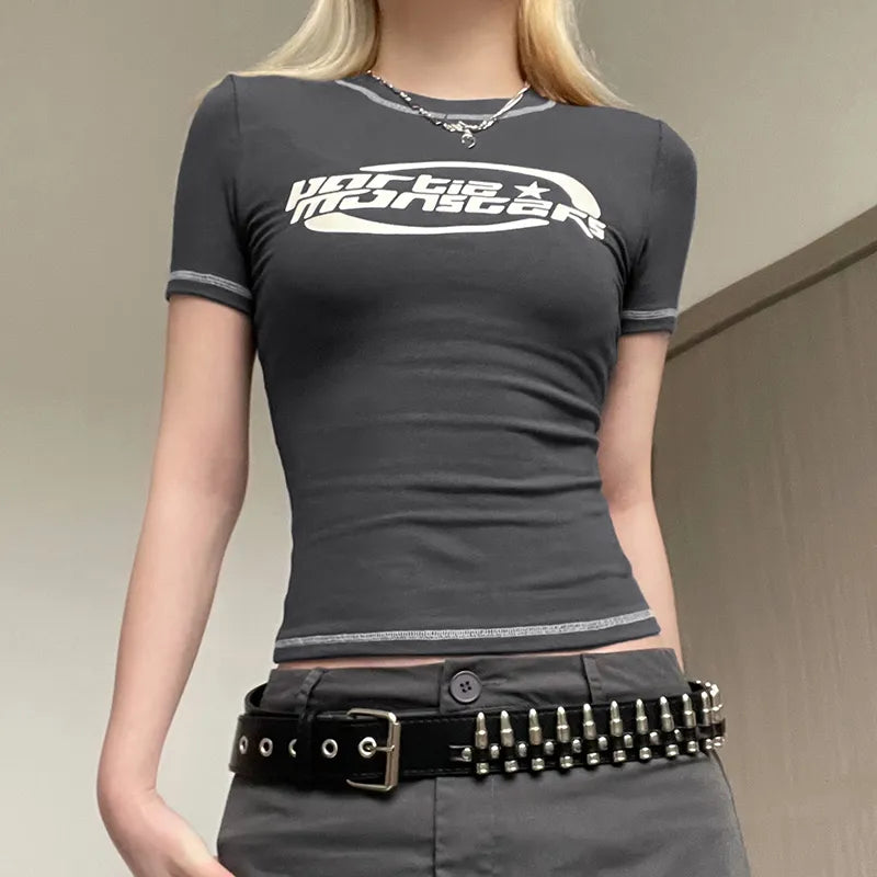 “2005” Women’s Vintage Gothic Y2K Style Cropped Baby Tee