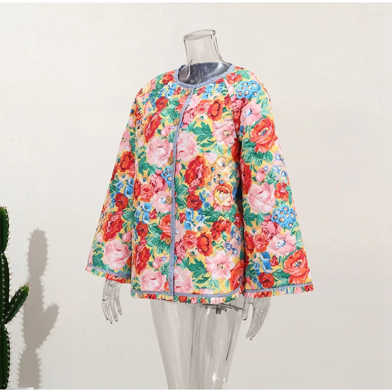 “The Great Escape” Flower Print Quilted Oversized Jacket