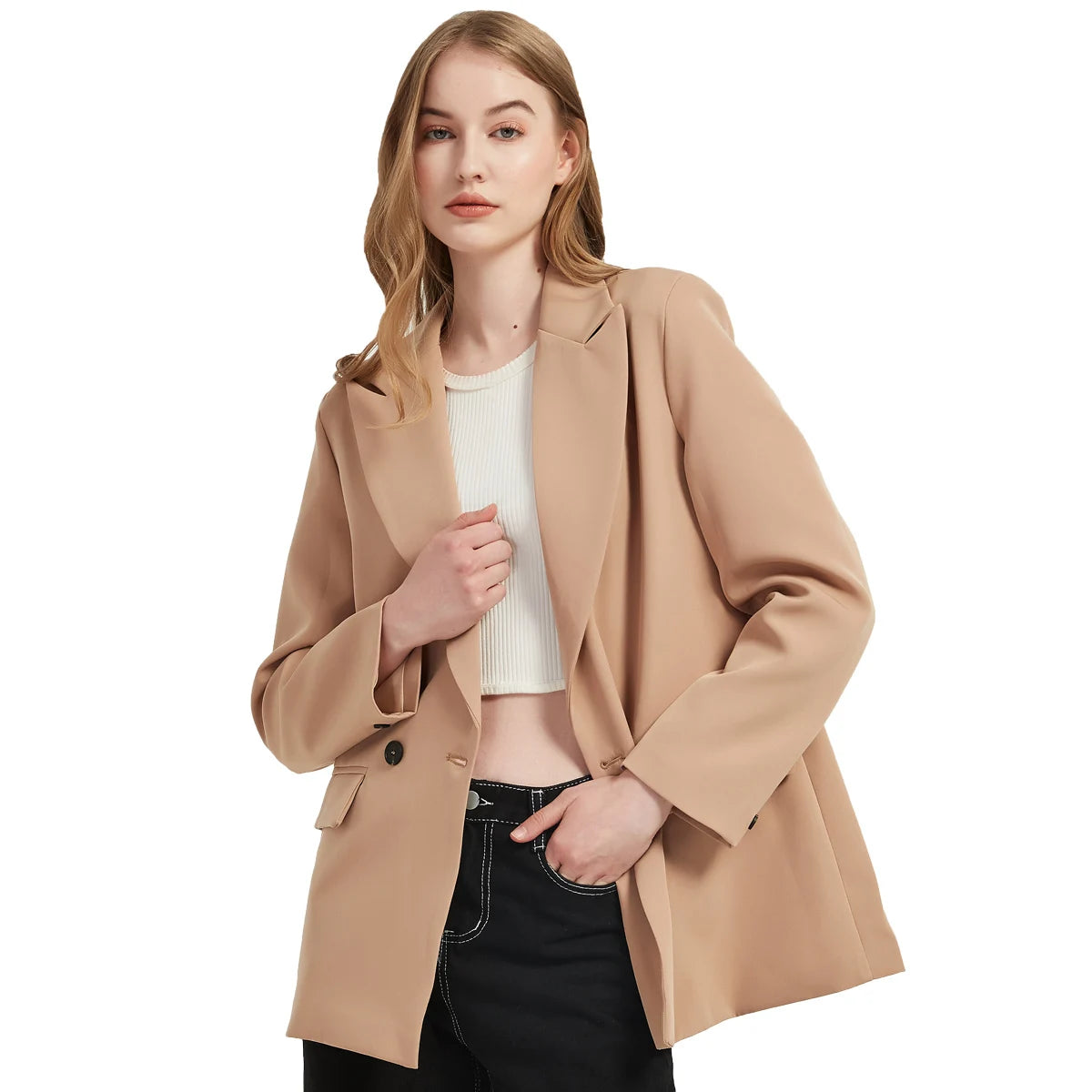 “I’m So Sly” Women’s Solid Double-Breasted Blazer