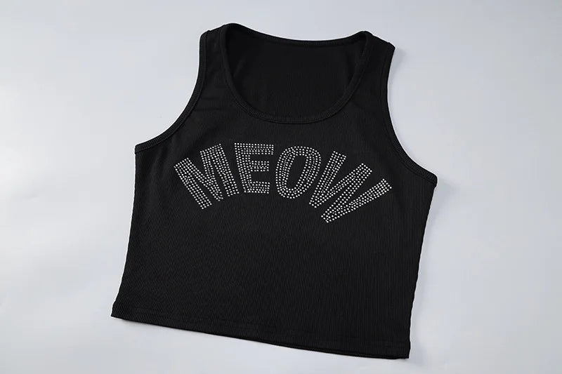 "Meow" Women's Sexy Y2K Style Sleeveless Tank Top