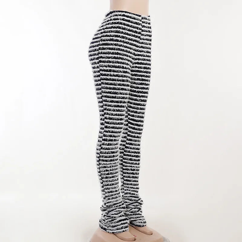 “Pay The Fee” Knitted Black and White Striped High Waist Flare Pants