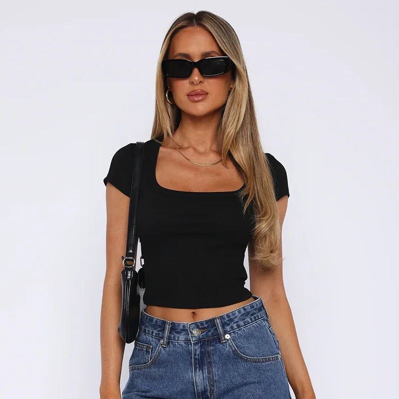 "Tee Two" Women's Square Neck Short Sleeve Crop Top