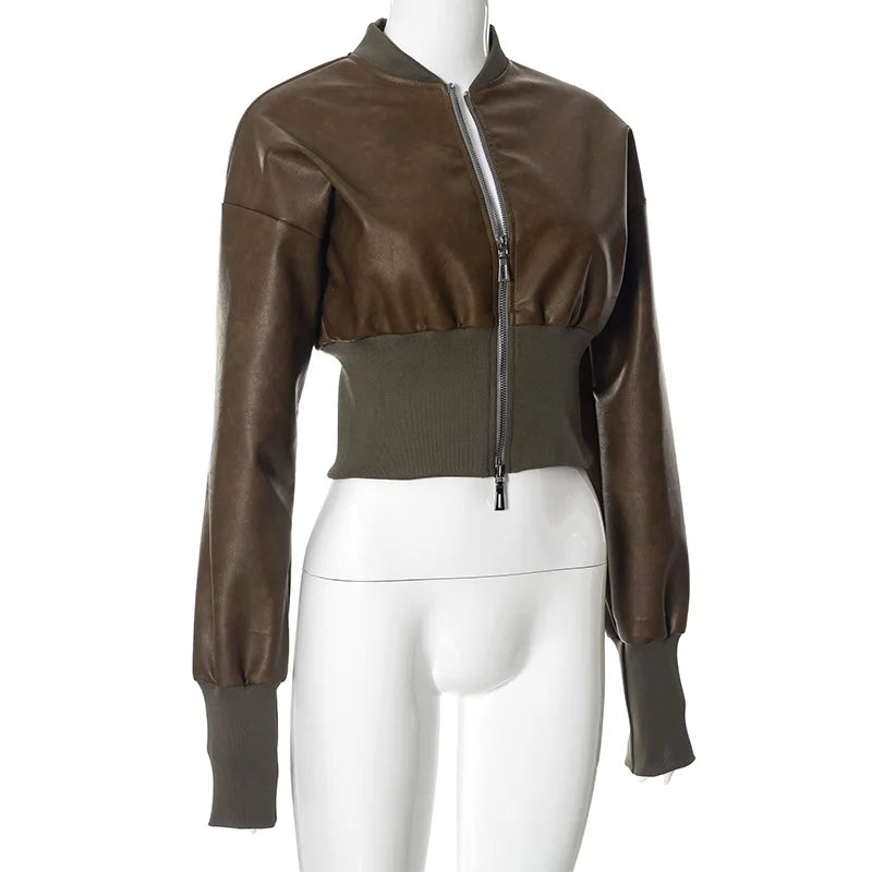 "Lotta That" Women's Vintage Cropped Leather Jacket Brown
