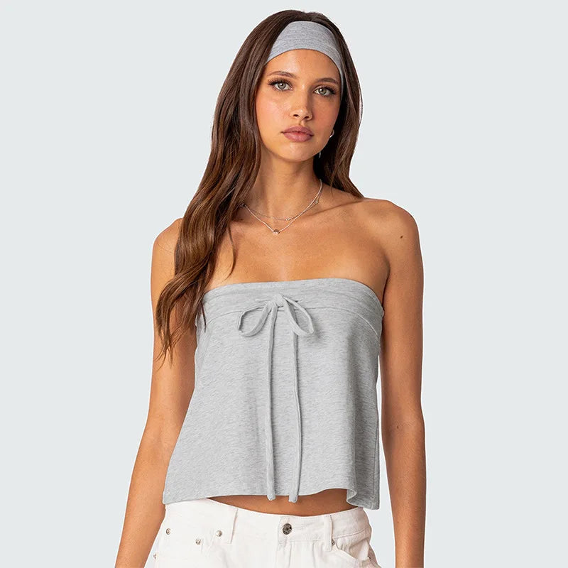 "Gray" Women's Casual Backless Crop Top